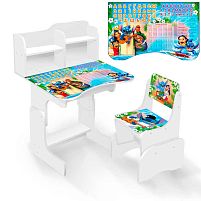 Парта шкільна "Синій прибулець" ПШ 064 ЛДСП, колір біла, 69*45 см, + 1 стілець, з пеналом