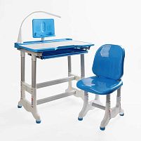 Парта дитяча зі стільчиком L-70106 колір синій, регульована висота та нахил, з лампою, в коробці
