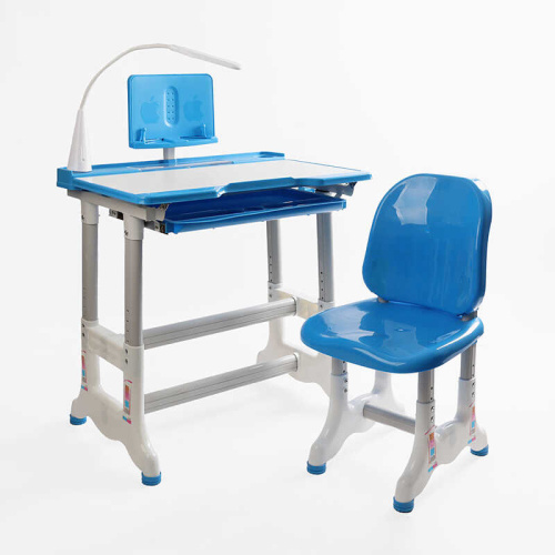 Парта дитяча зі стільчиком L-70106 колір синій, регульована висота та нахил, з лампою, в коробці