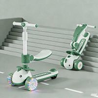 Самокат-беговел триколісний Skyper Q-2330-10 (колеса: передні Ø4.92"/PU/заднє Ø3,15"/PU, рама: пластик/складна, сидіння, підсвітка, до 25 кг)