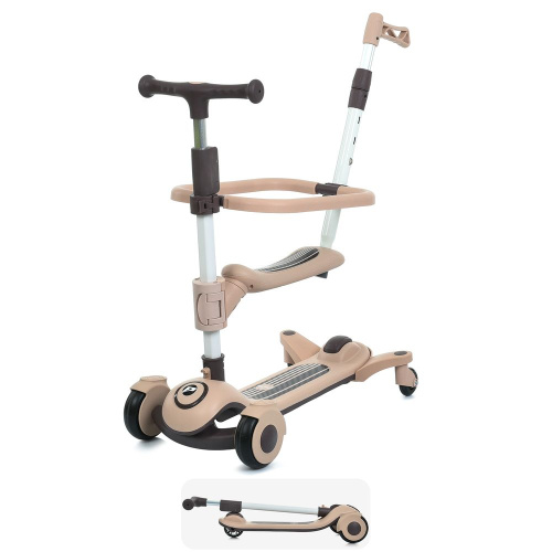 Самокат-беговел триколісний iTrike JR3-127-BRN (колеса: передні Ø4,7"/заднє Ø3,54"/PU, рама: сталь/складна, сидіння, бампер, батьк. ручка, до 25 кг)