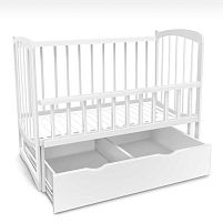 Ліжечко дерев`яне, маятник+шухляда, відкидний борт, "Комета" вільха - колір білий