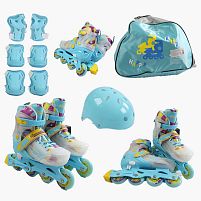 Ролики дитячі X-Toys SL-40025 M (розсувні, розмір 35-38, колеса: 4/Ø90 мм/PU,в один ряд, гальмо заднє, підсв., наколінники, налокітники, шолом, сумка)