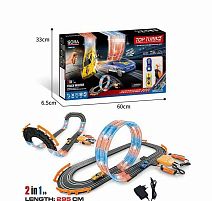 Трек A 65-1 A підсвічування, механічне табло, довжина треку 295 см, 2 машинки, 2 джойстики, від батарейок/мережі, масштаб 1:64, в коробці