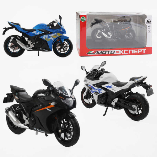 Мотоцикл BG 69-325 "Мото Експерт", 3 кольори, металопластик, масштаб 1:12, прогумовані колеса, підсвічування, звук, амортизація, платформа, в к