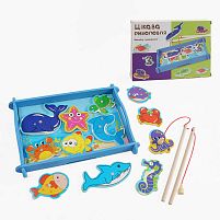 Магнітна риболовля 28538 "WToys", дерев'яна, 2 вудочки, рибки, в коробці