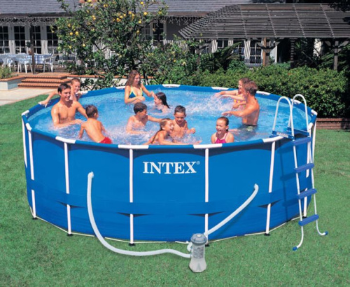Каркасний басейн Intex 28242 (122*457 см., об'ем: 16805 л., картриджний фільтр-насос 3785 л/год, драбина, тент, підстилка, серія: Metal Frame) фото 15