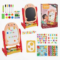 Мольберт 050-54 двосторонній, крейда, маркери, стиранка, магніти, настільні ігри, фішки, в коробці