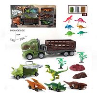 Набір машин 158-131 5 машинок, 7 динозаврів, аксесуари, інерція, в коробці