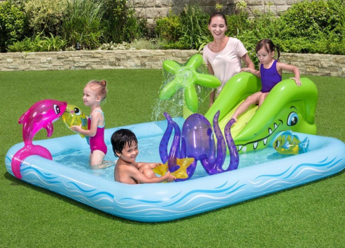 Дитячий надувний ігровий центр Bestway 53052 «Акваріум» (Водна гірка з басейном та іграшками, 86*206*239 см.) фото 2