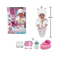 Пупс YL 2540 A-H висота 40 см, заплющує очі, “ходить” на горщик, знімний одяг, п’є, горщик, звуки, рухомі кінцівки, підгузок, пустушка, пляшечка,