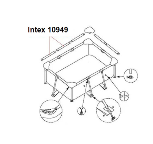 Балка Intex 10949 (горизонтальна, тип: «А», ↔984 мм, Ø35/38 мм, до каркасних прямокутних бассейнів серії Rectangular Frame ▭300*200*75 см) фото 3