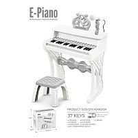 Піаніно 328-60 мікрофон, стілець, 37 клавіш, працює від мережі або батарейок, звук, мелодії, 2 AUX-роз'єми, AUX-кабель, USB-AUX кабель, регулюванн