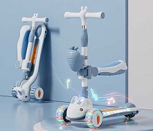 Самокат-беговел триколісний Skyper T-9892/40 (колеса: передні Ø4,92"/заднє Ø3,15"/PU, рама: пластик/складна, сидіння, підсв., музика, кошик, до 40 кг)