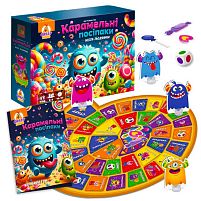 Гра настільна маршрутна "Карамельні посіпаки" VT8055-45 "Vladi Toys", гральне поле, 16 жетонів, 4 фігурки, 4 підставки