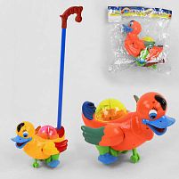 Каталка Каченя 316 2 види, світло, дзвіночок, з ручкою, в пакеті