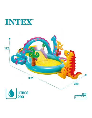 Дитячий надувний ігровий центр Intex 57135 «Планета динозаврів» (Водна гірка з басейном, фонтаном та кільцем, 112*229* 333 см., 280 л., від 3 років) фото 9