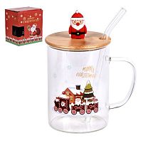 Чашка новорічна з бамбуковою кришкою та трубочкою "Christmas Spirit" 450мл Stenson R100356