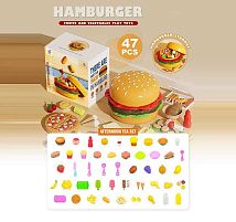 Набір продуктів 108-34 A 47 елементів, великий бургер-бокс, продукти на липучках, таця, дошка для нарізання, ножичок, стаканчики та баночки для