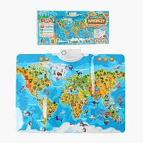 Інтерактивний плакат «Мапа світу» 97899 "WToys", ОЗВУЧУВАННЯ УКРАЇНСЬКОЮ МОВОЮ, назви тварин, океанів, континентів, “екзамен”, регулювання гучнос