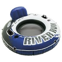 Крісло-коло надувне для плавання Intex 58825 «River Run» (Ø135 см, підсклянник, спинка, ручки, трос, сітка на дні, вік 10+, до 120 кг)