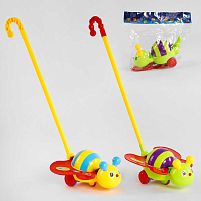 Каталка 0376 "Бджілка", 2 кольори, з дзвіночком, на паличці, 54 см, в пакеті