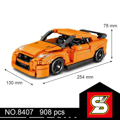 Конструктор дитячий «Спортивний гоночний автомобіль Nissan GTR35» SY 8407 ( 78*130*251 мм., 908 деталей, від 6-ти років, інерційний, помаранчевий) фото 5