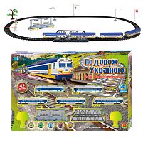 Залізниця 11500 "WToys", ОЗВУЧУВАННЯ УКР. МОВОЮ, 42 деталі, звуки, пісня, озвучені репліки, локомотив, 4 вагони, муляжі оточення, в коробці