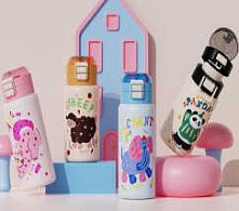 Термопляшка C 76373 4 види, 500 мл, трубочка, в коробці, ВИДАЄТЬСЯ МІКС