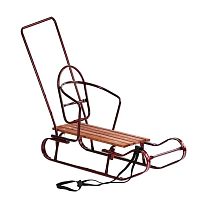 Санки дитячі X-Toys «Королівські» (плоскі полози, зі спинкою, з знімною батьківською ручкою-штовхачем, з мотузкою, сталеві, до 60 кг, колір: бордовий)