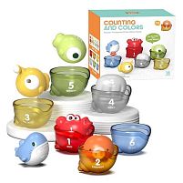 Логічна гра YB 17606 гра для ванни, гумові фігурки, пластикові чашечки, слова англійською мовою, цифри, сортер, в коробці