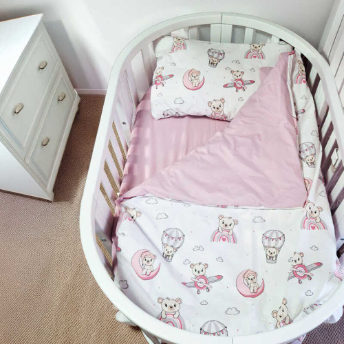 Змінний комплект постільної білизни для овального ліжечка "Ведмедик на місяці" 91960 тканина РАНФОРС, розмір 110*90 см "Bimbo"