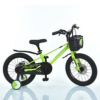 Велосипед дитячий двоколісний MB 1683 NEON GREEN (колеса: Ø16"/гума, рама: магній, гальма: дискові, додаткові колеса, кошик)