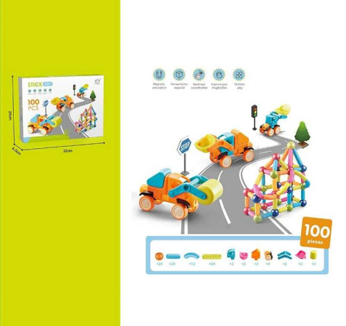 Конструктор магнітний CH 1157 100 деталей, 2 машинки, в коробці