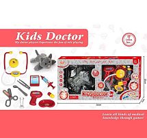 Набір ветеринара KJ 1926 A-7 плюшева тваринка, стетоскоп, термометр, шприц, пігулка, мисочка, пінцет, щипці, ножиці, ложечка, в коробці