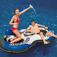 Крісло-коло надувне для плавання Intex 58837 «River Run» (157*243 см, двомісне, терморез., підскл., спинка, ручки, трос, сітка на дні, 10+, до 150 кг)
