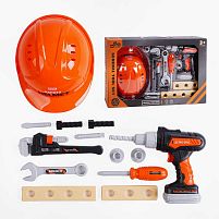 Набір інструментів 778-28 15 ігрових елементів, дриль на батарейках, захисна каска, тренувальні бруски, в коробці