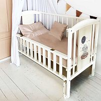 Ліжечко дитяче ЛІЛІ-2 "Слоник" шарнір-підшибник з відкидною боковиною, (слонова кістка)