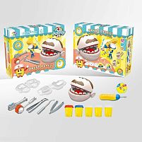 Тісто для ліплення ZY 88 "Стоматолог", бормашина обертається, щелепи чоловічка, інструменти, 5 баночок тіста, 2 форми для ліплення, в коробці