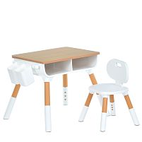 Картинка  Дитячий столик Bambi 8833-13 (зі стільчиком, столик: 55*56*69 см, стільчик: 34*35*50 см, два кошики, полиця під стільницею біло-дерев'яний) магазин cd-market