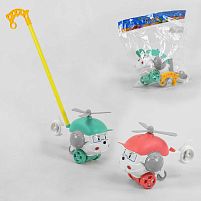 Каталка 198-19 2 види, "Вертоліт" на палиці, дзвіночок, пропелер, в пакеті