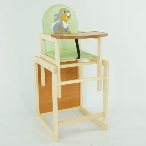 Стільчик для годування немовлят / шкірзам / №2061 - "Сірий зайчик" - колір САЛАТОВИЙ ТМ "Мася"