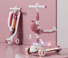 Самокат-беговел триколісний Skyper T-6802/55 (колеса: передні Ø4,92"/заднє Ø3,15"/PU, рама: пластик/складна, сидіння, підсв., музика, кошик, до 40 кг)