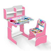 Парта шкільна "Шимер і Шаїн" ЛДСП ПШ 006 (1) 69*45 см., колір рожевий, + 1 стілець, з пеналом