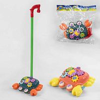 Каталка 377 "Крабик", 2 кольори, дзвіночок, рухливі лапки, шестерні, в пакеті