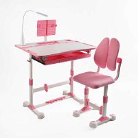 Парта дитяча зі стільчиком S-63020 колір рожевий, регульована висота та нахил, з лампою, в коробці