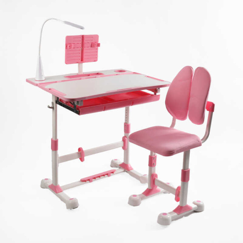 Парта дитяча зі стільчиком S-63020 колір рожевий, регульована висота та нахил, з лампою, в коробці
