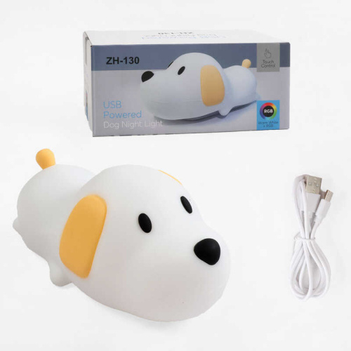 Нічник C 71562 “Песик”, розмір - 15х9х7 см, матеріал — силікон; 3 режими інтенсивності підсвічування, таймер, USB - кабель, в коробці