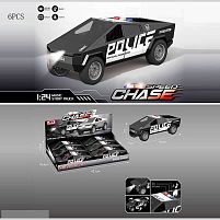 Набір машин T 2412 ЦІНА ЗА 6 ШТУК В БЛОЦІ, “Поліція”, масштаб:1:24, інерція, звуки, підсвічування, відчиняються двері та багажник, гумові шини,