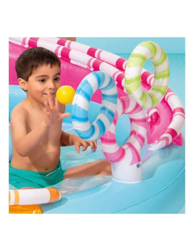 Дитячий надувний ігровий центр Intex 57144 «Candy Fun» (Водна гірка з басейном та фонтаном, 122*168*170 см., об`єм: 165 л.) фото 4